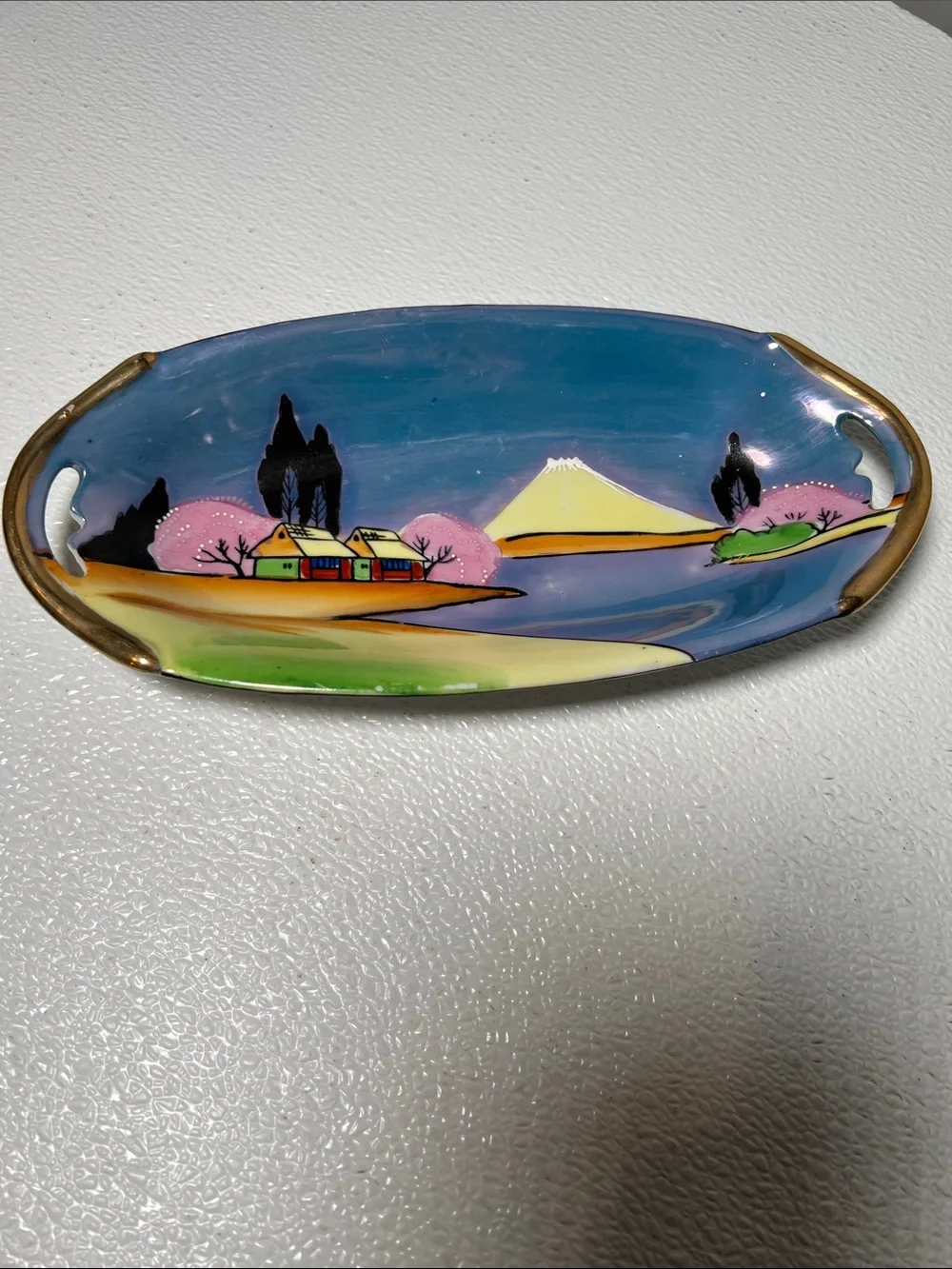 Japan Hand Painted Lustreware Celery Tray/Oval Bowl Rare Vintage